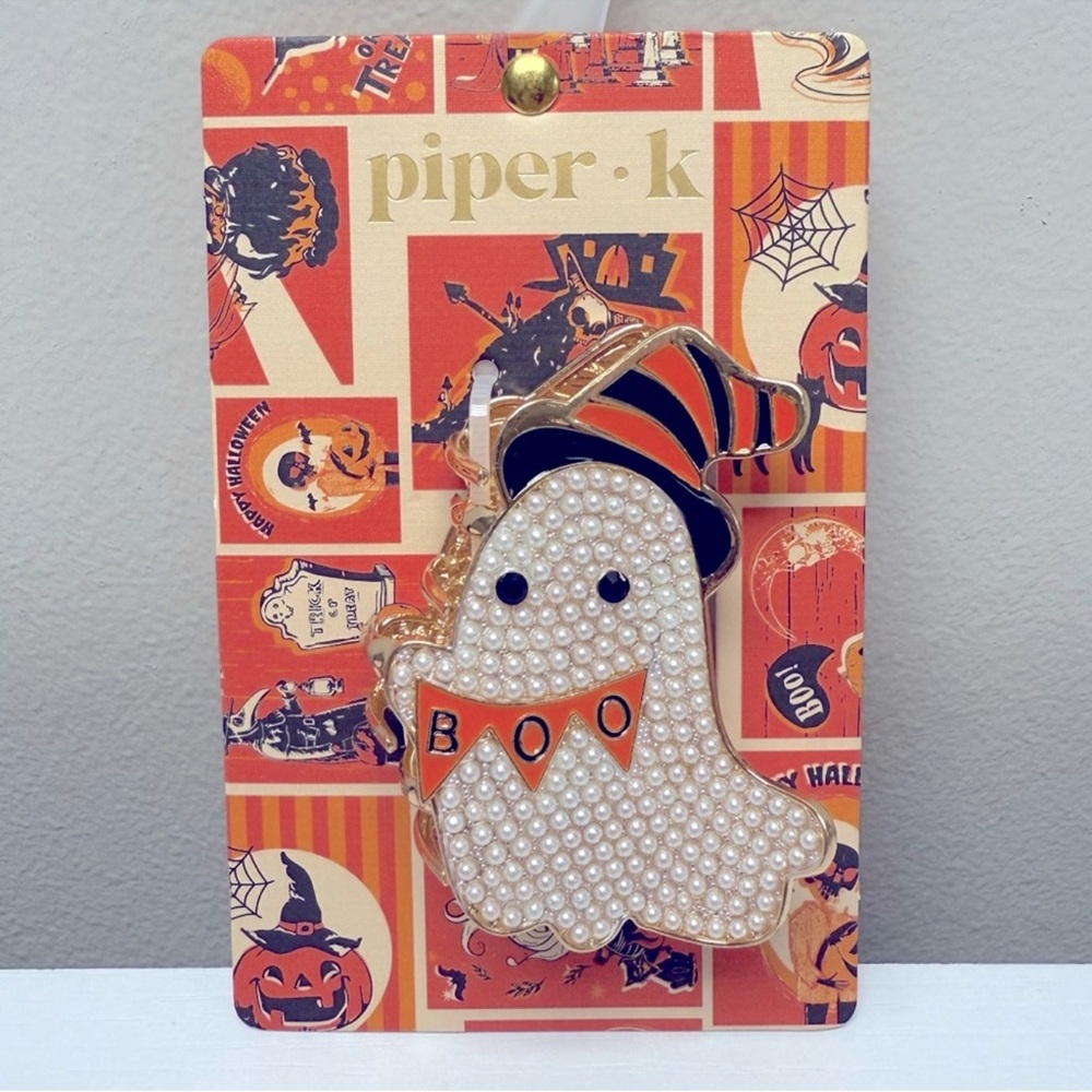 New! Piper K Pearl Ghost in Striped Witches Hat Hair Clip, Halloween 2025